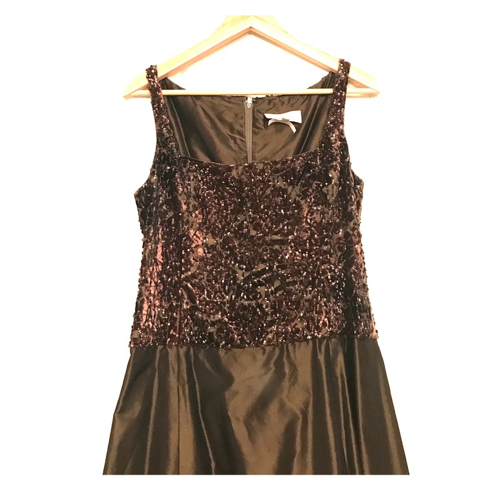 A-line velvet beaded Badgley Mischka gown